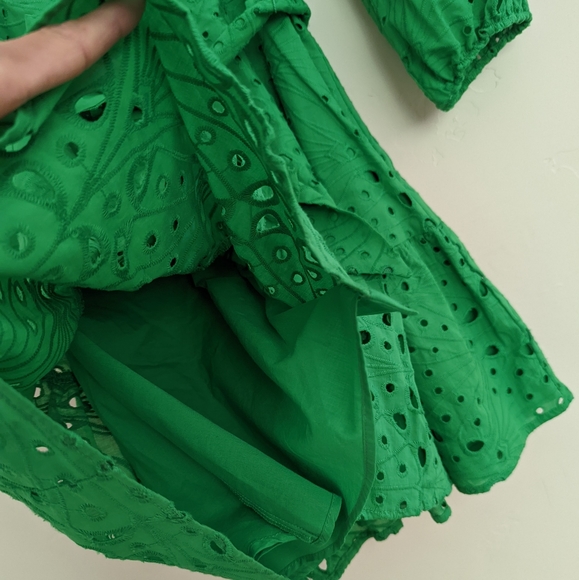 ZARA EMBROIDERED EYELET RUFFLED SHORT DRESS GREEN - Picture 10 of 16